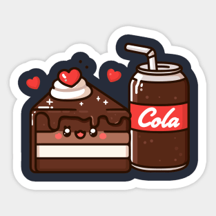 Kawaii Chocolate Cake and Cola Drink Kawaii Cute Food Illustration | cutesy Design Sticker